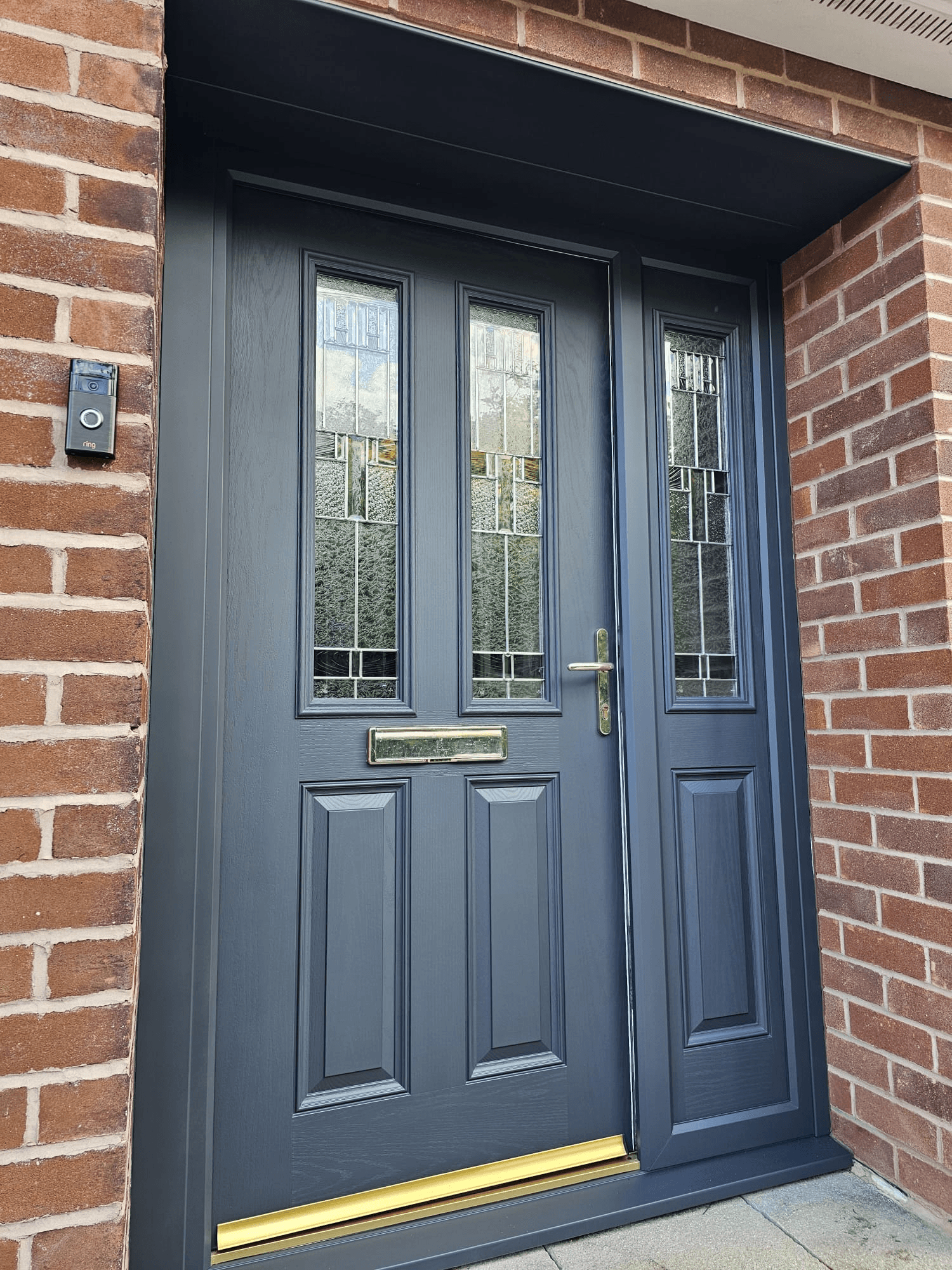 Composite door spraying Sheffield — slate grey with decorative glass side panel