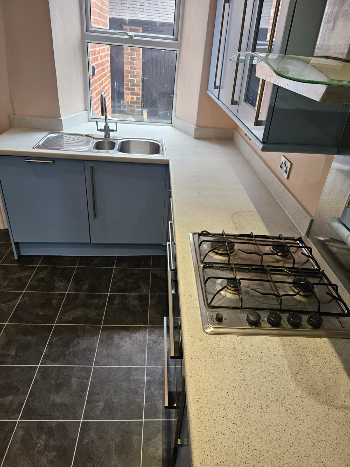 Grey Kitchen Respray — Sink Run — PHE Decorating Sheffield project photo