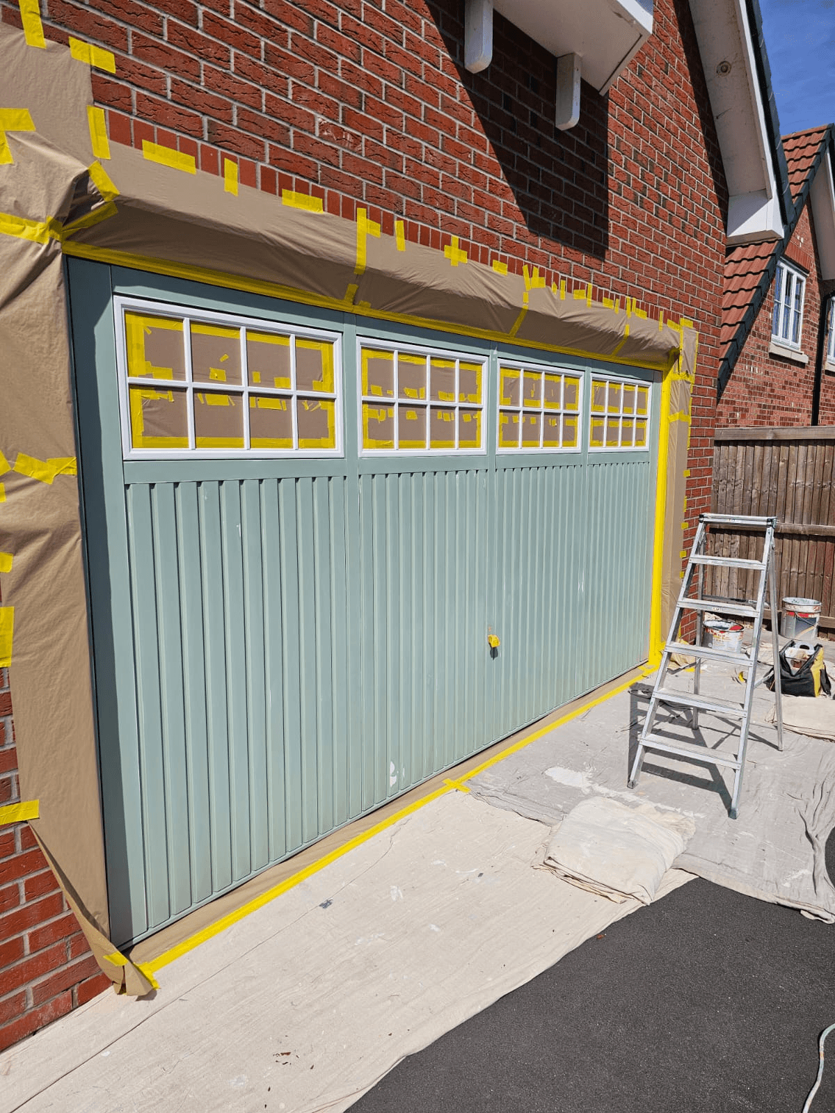 Garage door spraying Sheffield — sage green colour change