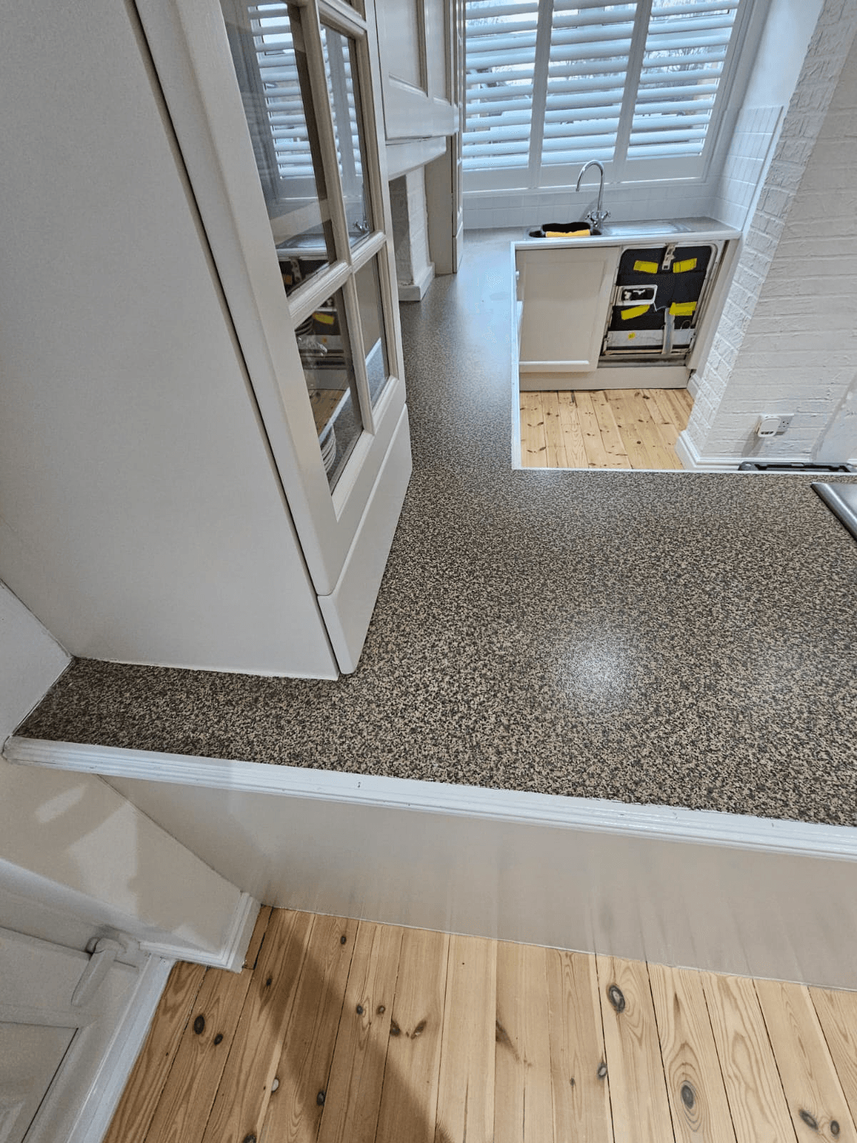 Kitchen worktop respray Sheffield — overhead view granite resin finish